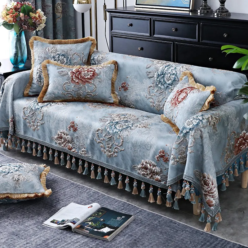 

Luxury Jacquard Tassels 3/4 Seater Sofa Cover Chenille European Sofa Towel 3D Flower Couch Covers Single Loveseat Throw Non-slip