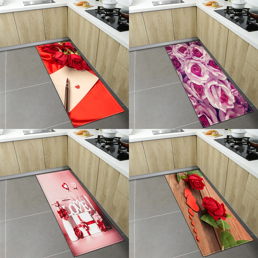 

Valentine's Day Kitchen Mat Home Entrance Door Bedroom Living Room Floor Decoration Carpet Hallway Bathroom Non-Slip