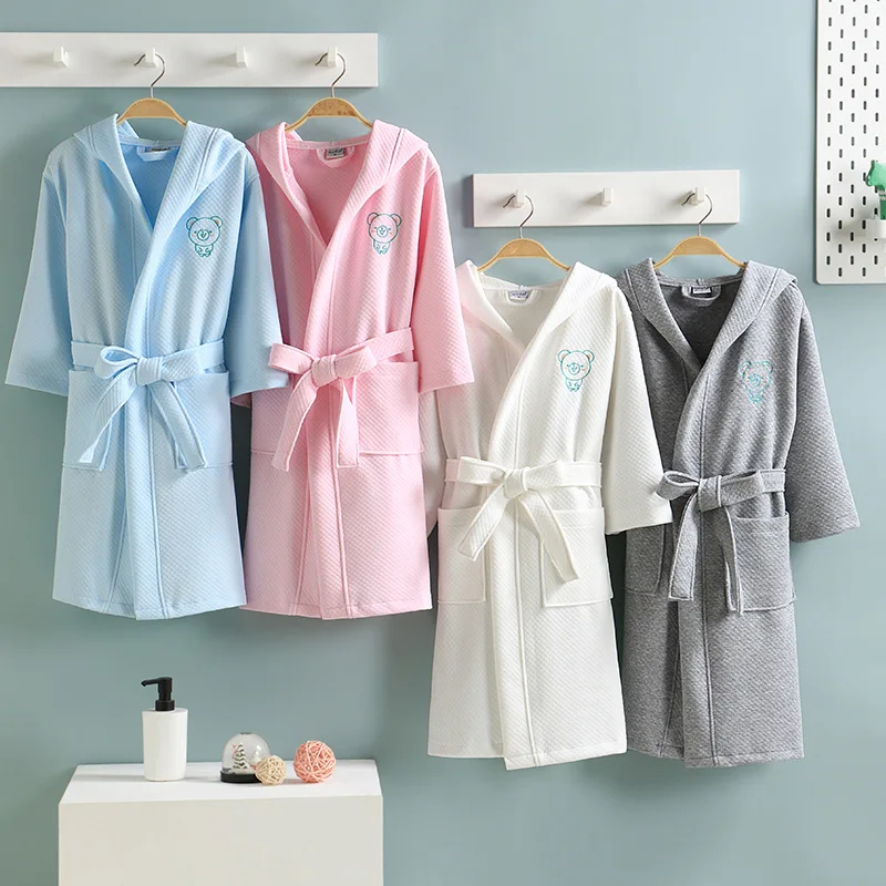 

Милые кавайные детские пижамы, ночная рубашка, кимоно для мальчиков и девочек, банный халат, плотные зимние теплые халаты из 100% хлопка, одежда для сна с капюшоном, пижамы