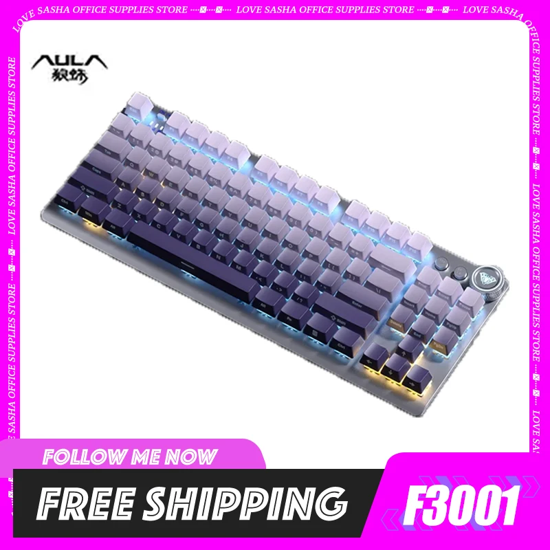 

AULA F3001 Wireless 2.4G Bluetooth Keyboard 3-mode Mechanical Gaming Office Keyboards 87 Keys With Media Knob