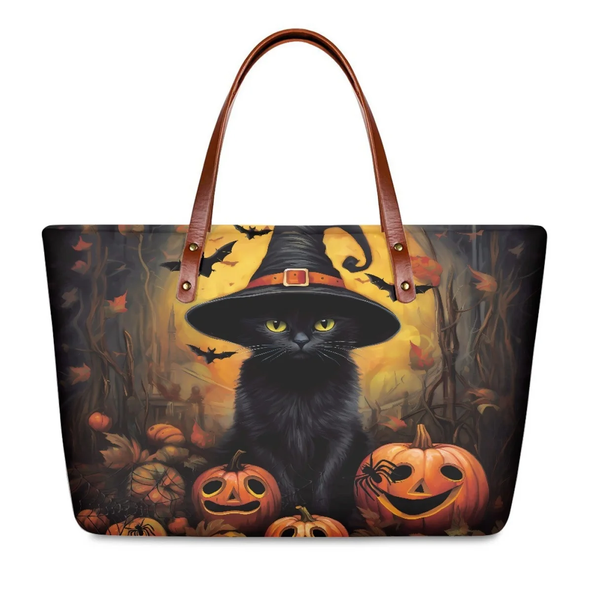 Женская сумка-тоут с рисунком тыквы, фонариков, черного кота, Повседневная сумка на плечо с тематикой Хэллоуина, вместительные сумки для покупок
Женская сумка-тоут с рисунком тыквы, фонариков, черного кота, Повседневная сумка на плечо с тематикой Хэллоуина, вместительные сумки для покупок