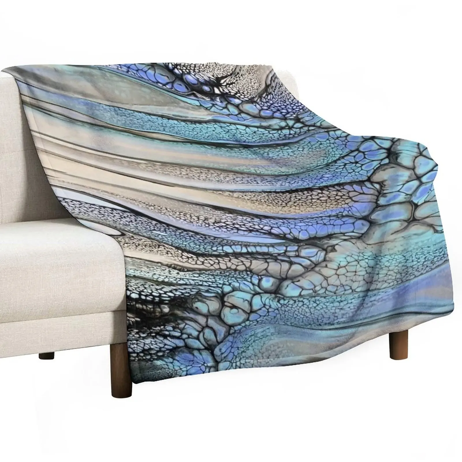 

Beautiful Winter Inspired Light Blue, Lavender, Silver, and Black Abstract Fluid Art Painting Throw Blanket Retro Blankets