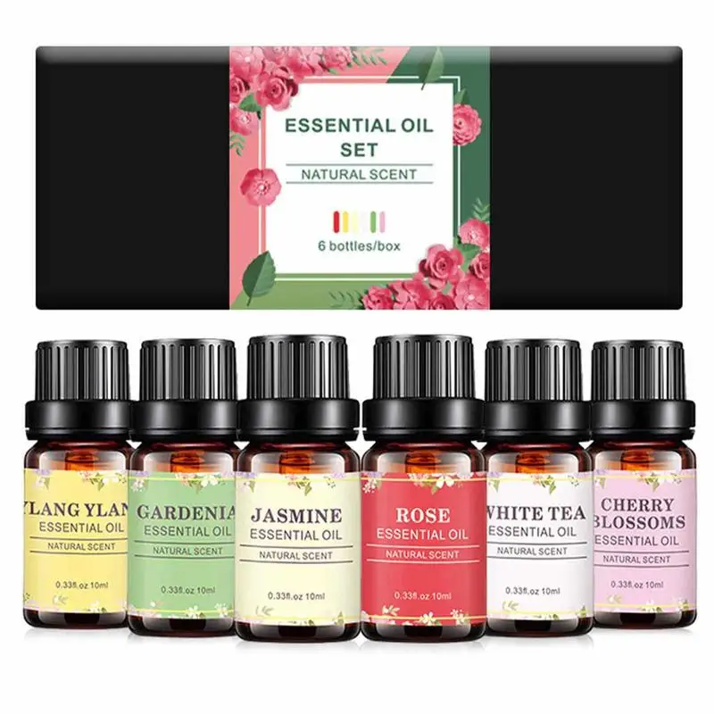 

6pcs Aromatherapy Essential Oils for Diffuser Massage Fragrance Oils Rose Jasmine Ylang Ylang Cherry Blossom Gardenia White Tea