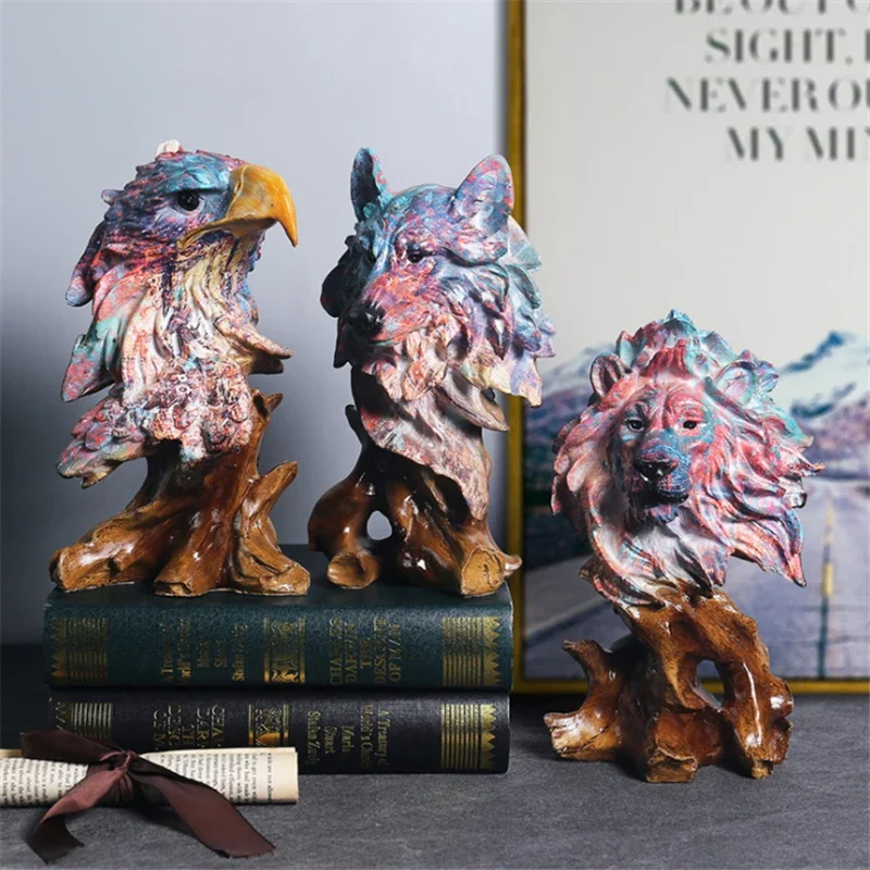 

Colorful Modern Simulated Animal Figurines Eagle Wolf Tiger Lion Horse Statue Home Office Decoration Living Room Interior Crafts