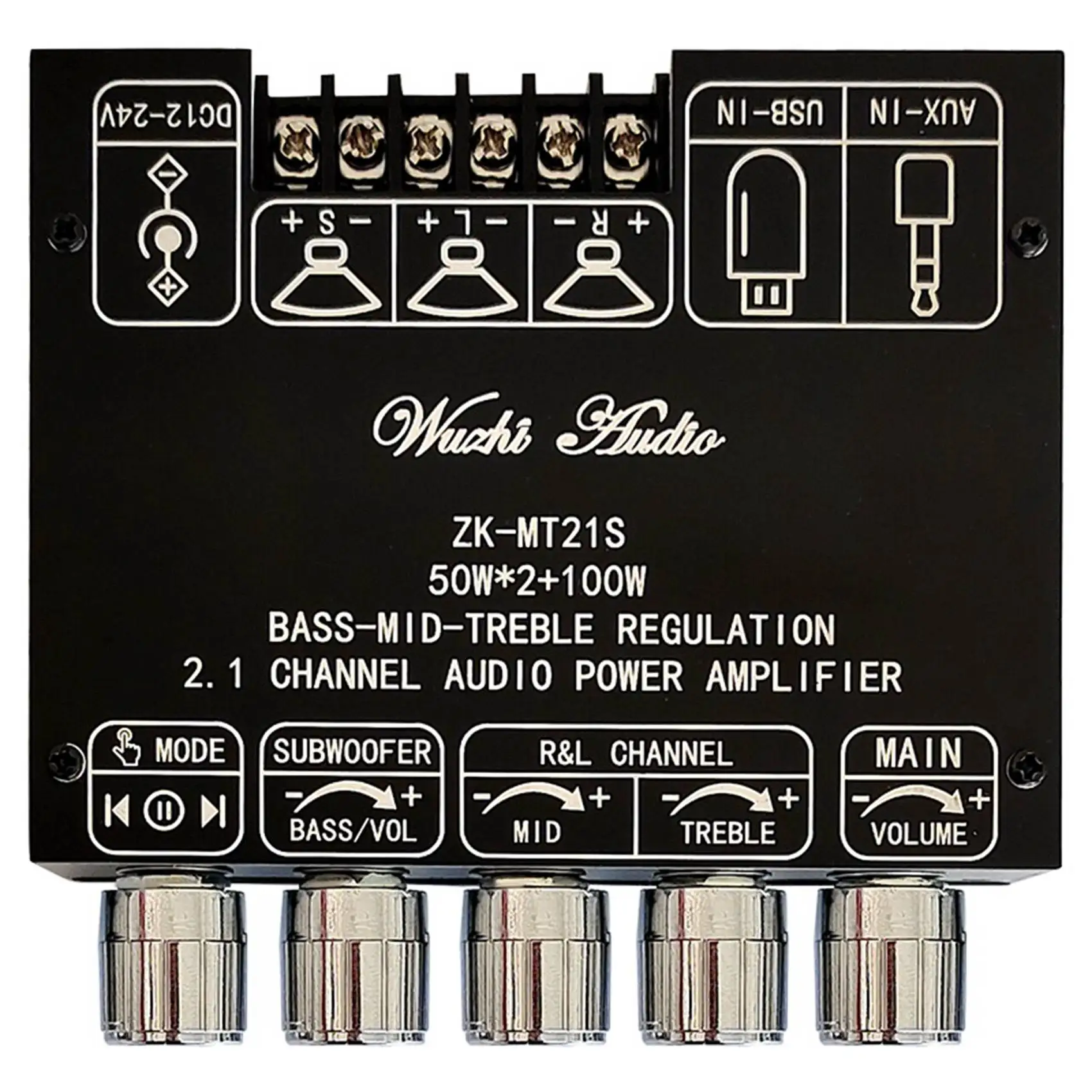 

Цифровой усилитель мощности ZK-MT21S 2x50 Вт + 100 Вт 2,1 канальный сабвуфер плата AUX 12 В 24 в аудио стерео Bluetooth 5,1 бас