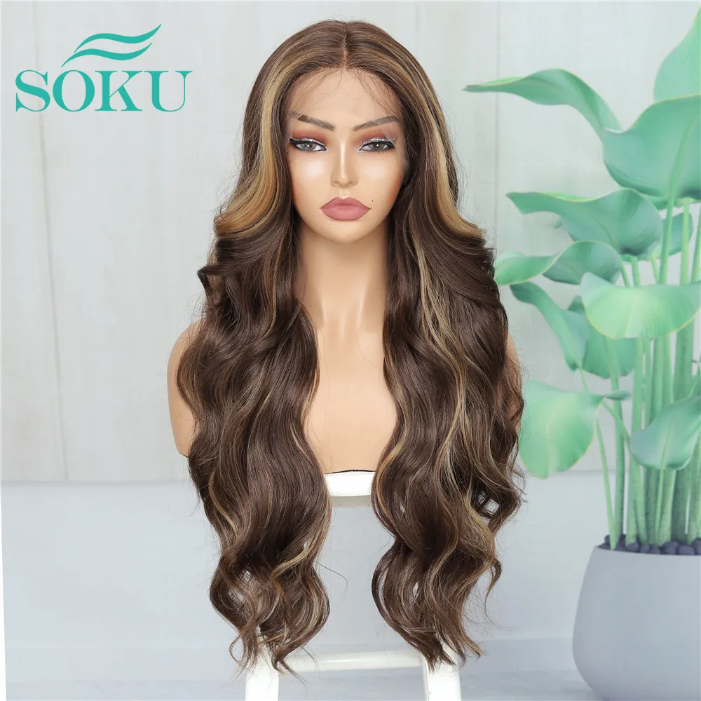 SOKU Ombre Brown Synthetic Lace Front Middle Part 26 Inch Wigs For Women Long Body Wave Natural Daily Party Heat Resistant Wig
SOKU Ombre Brown Synthetic Lace Front Middle Part 26 Inch Wigs For Women Long Body Wave Natural Daily Party Heat Resistant Wig