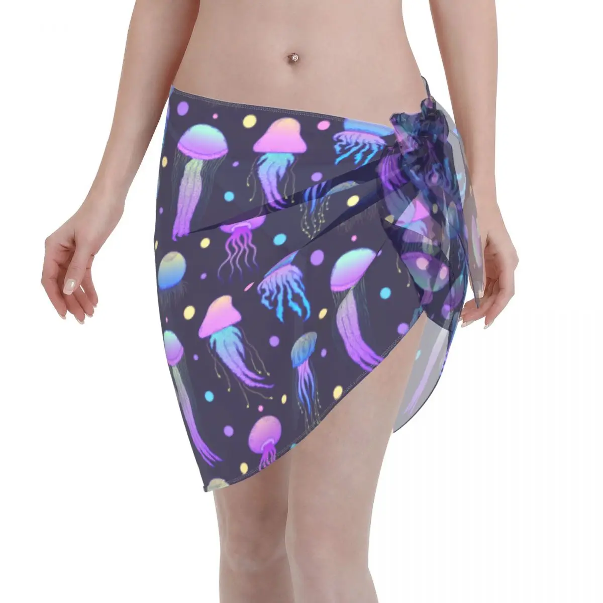 

Sexy Women Magic Jellyfishes In Doodle Style Perspective Swimwear Pareo Scarf Cover Ups Psychedelic Bikini Cover-Up Sarong Skirt