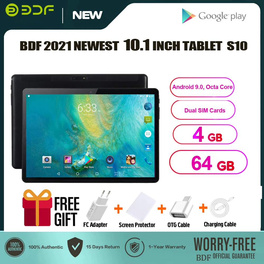 

BDF 10.1 Inch Tablet Pc Android 9.0 Octa Core 3G Phone Call 4GB RAM 64GB ROM GPS WiFi Bluetooth hipad mi Tablets 8 9 10 Inch