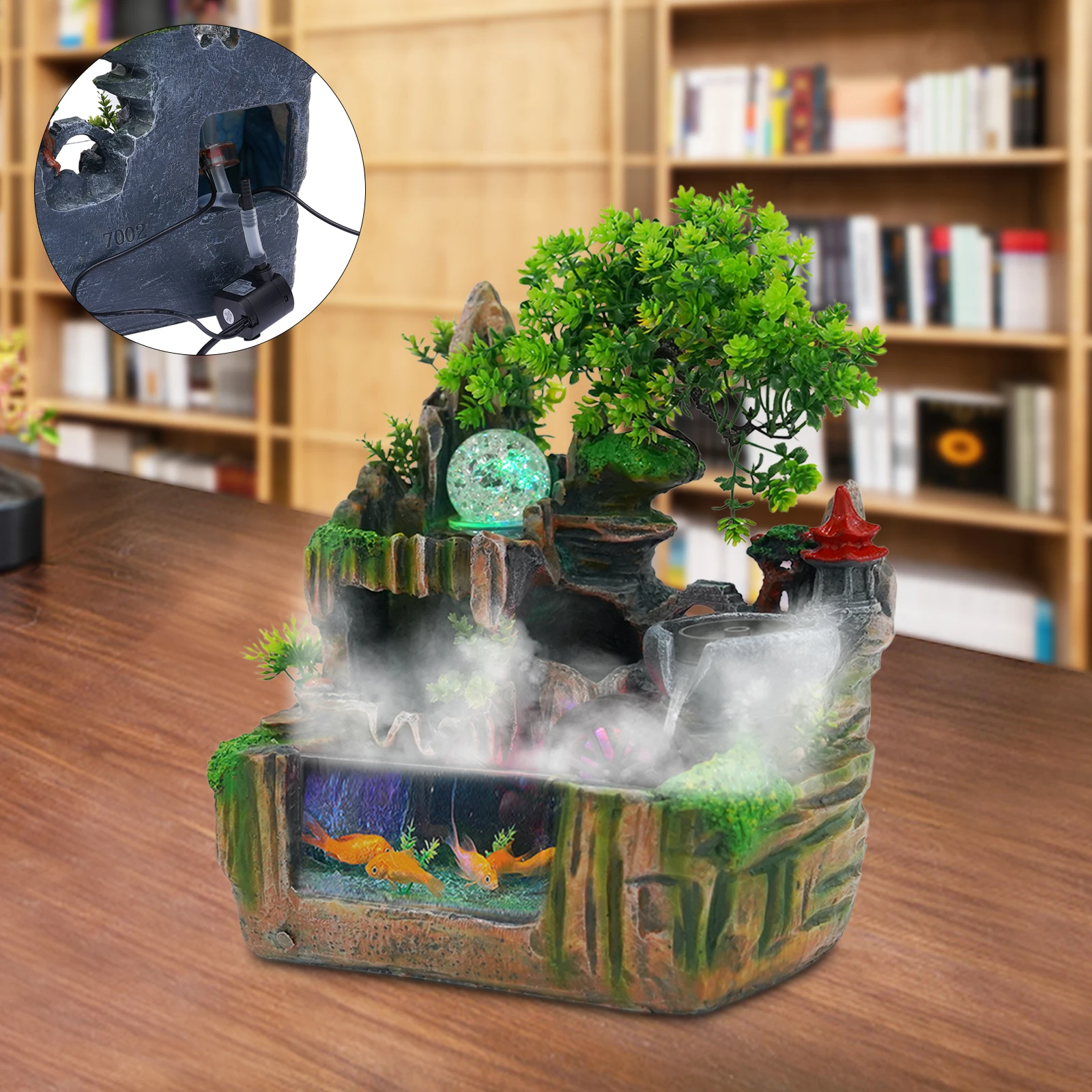Rockery Fountain Small Rockery Water Fountain Indoor with LED Lamp Atomization Effect Suitable for Office Decoration Rockery Fountain Small Rockery Water Fountain Indoor with LED Lamp Atomization Effect Suitable for Office Decoration