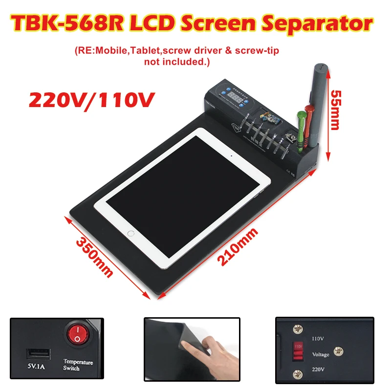 TBK-568R LCD Screen Separator Tool For iPhone Samsung iPad Tablet Open Repair With Magnet Absorption Heating Control 350W
TBK-568R LCD Screen Separator Tool For iPhone Samsung iPad Tablet Open Repair With Magnet Absorption Heating Control 350W