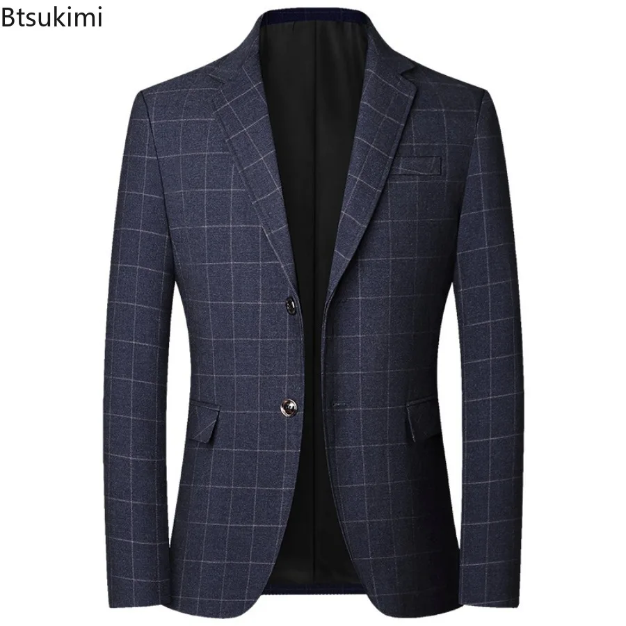 

New2024 Men's Formal Business Blazers Jacket Spring Autumn Slim High-quality Checked Suits Coats Single-breasted Blazers for Men