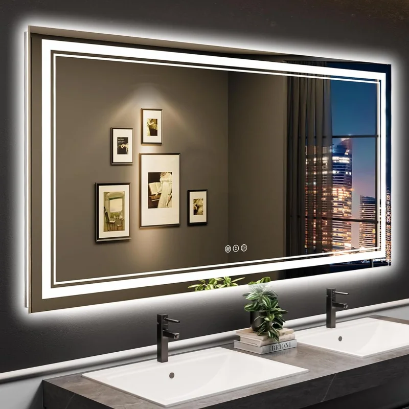 

60x30 LED Bathroom Mirror with Lights, Backlit Front Lit, Anti-Fog Lighted Vanity for Wall, Dimmable Vanit