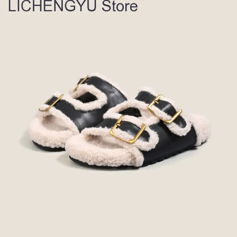Winter Plush Inside Women Slipper Autumn Casual Fashion Metal Buckle Artificial Fur Outside Home Slip on Soft Slides Shoe
Winter Plush Inside Women Slipper Autumn Casual Fashion Metal Buckle Artificial Fur Outside Home Slip on Soft Slides Shoe