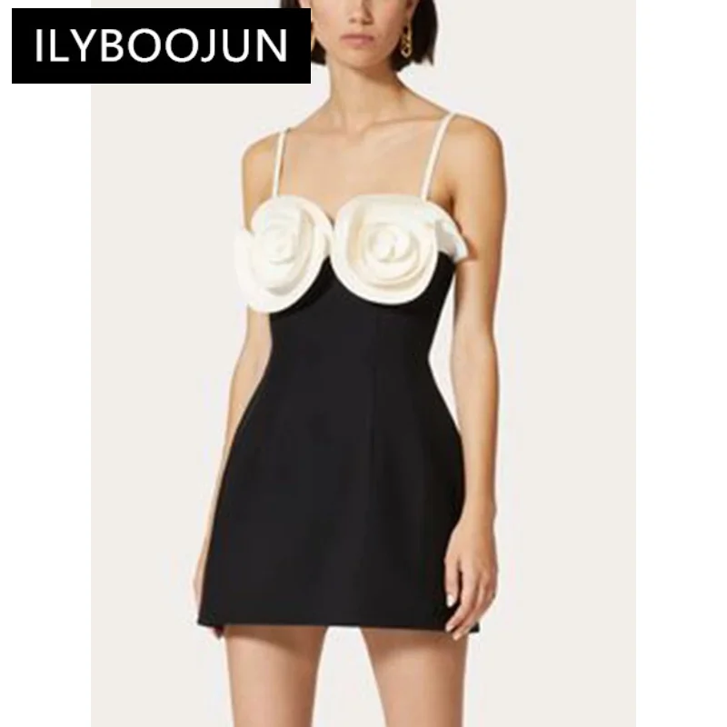 

ILYBOOJUN Colorblock Designer Sexy Dresses For Women Suqare Collor Sleeveless High Waist Spliced Appliques Dress Female New