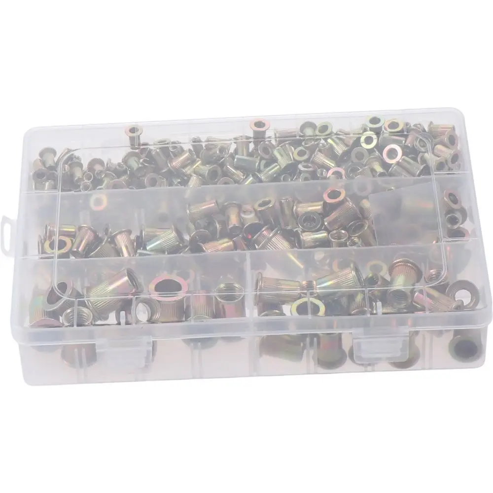 400Pcs Zinc Plated Carbon Steel Rivet Nuts Assortment 5 Sizes M3 M4 M5 M6 M8 Threaded Insert Nut Kit Flat Head Rivnuts
400Pcs Zinc Plated Carbon Steel Rivet Nuts Assortment 5 Sizes M3 M4 M5 M6 M8 Threaded Insert Nut Kit Flat Head Rivnuts