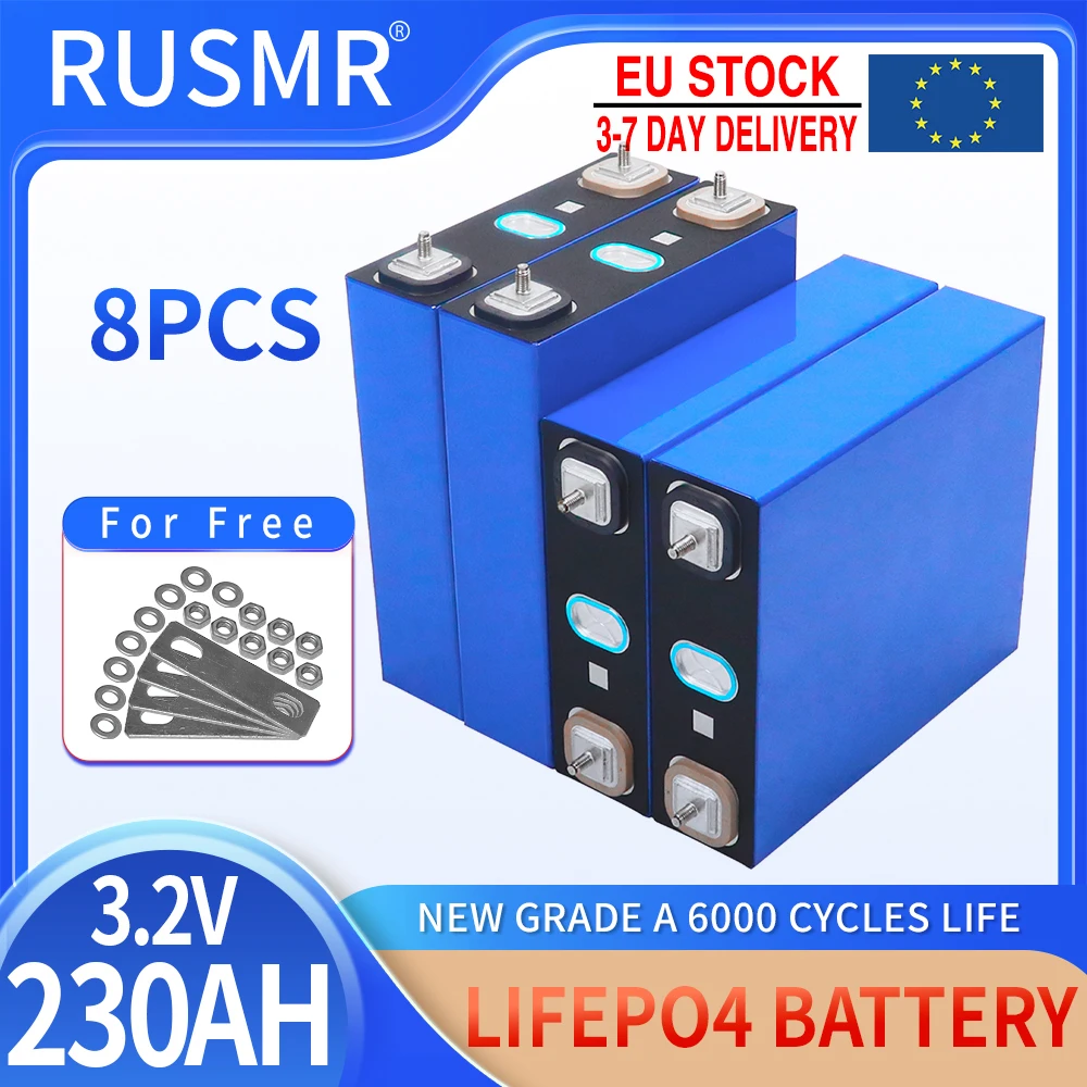8PCS 3.2v 230ah Lifepo4 Lithium Iron Phosphate Battery DIY 12V 24V 36V 48V Grade A Rechargeable Cells For Solar Storage System
8PCS 3.2v 230ah Lifepo4 Lithium Iron Phosphate Battery DIY 12V 24V 36V 48V Grade A Rechargeable Cells For Solar Storage System