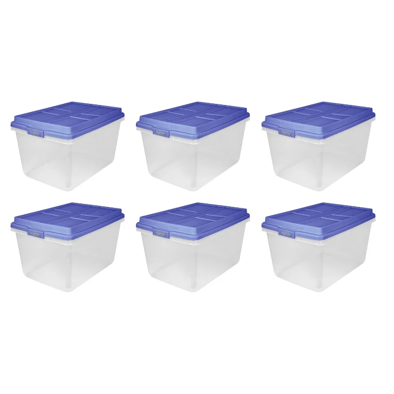 

Hefty 72 Qt. Clear Plastic Storage Bin with Blue HI-RISE Lid, 6 Pack storage box