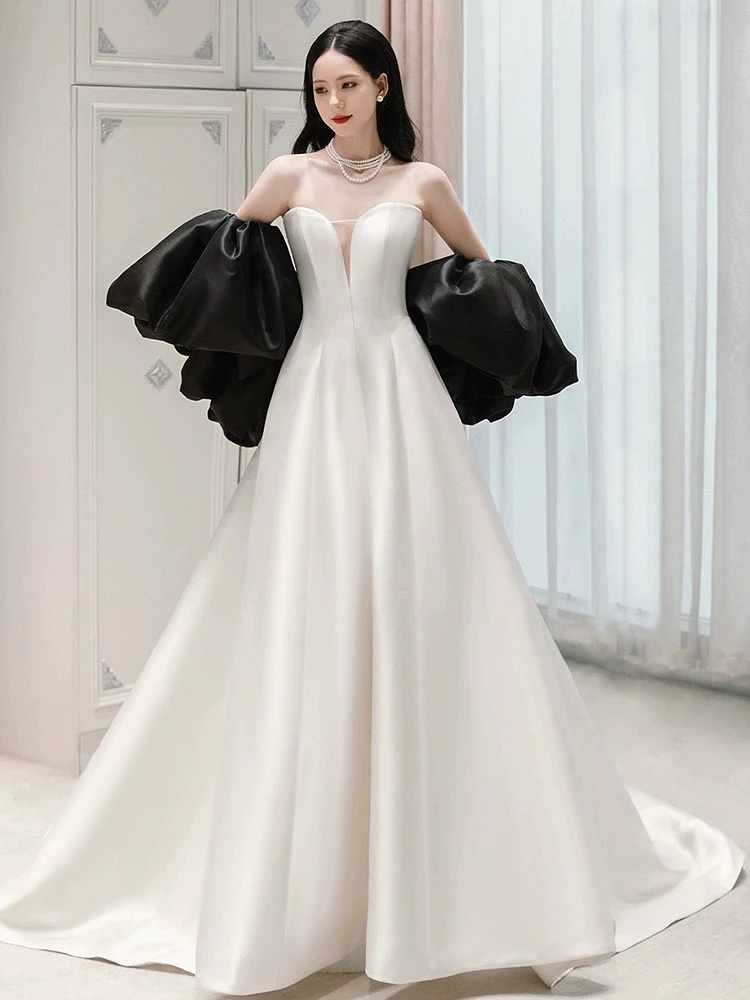 

Белое простое вечернее платье без бретелек, элегантное платье во французском стиле для торжественных мероприятий и выпускного вечера, роскошные платья а-силуэта для невесты, Новинка