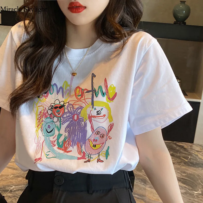 Women's Printed White Short Summer New Loose Cotton Half Sleeved T-Shirt TopGraffiti T-shirtwomen's printed white short sleeved
Women's Printed White Short Summer New Loose Cotton Half Sleeved T-Shirt TopGraffiti T-shirtwomen's printed white short sleeved
