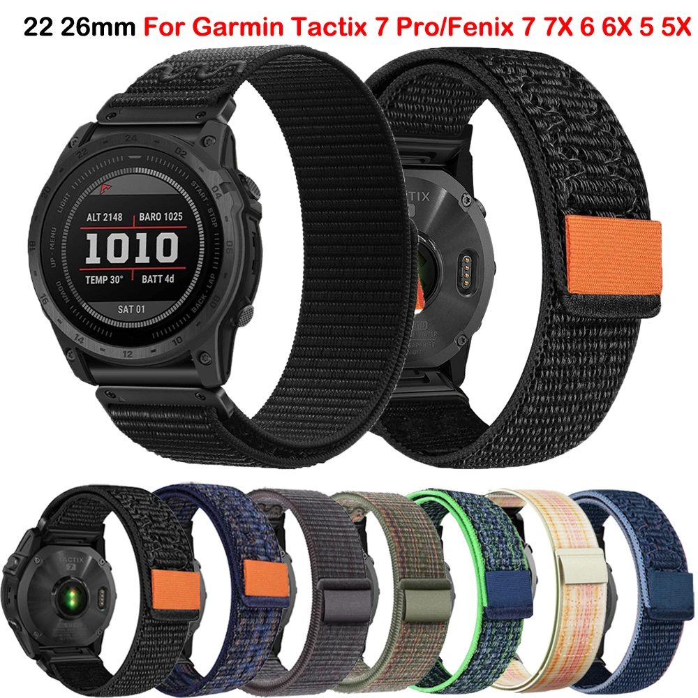 

22mm 26mm Nylon Watchband Strap For Garmin Tactix 7 Pro Delta Fenix 7X 7 6X 6 Pro 5 5X Enduro 2 Quick Release WristBand