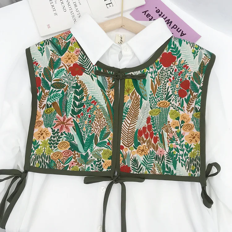 

New Vintage Lace Up Small Shawl Women's Printed Vest Summer Neck Protection Air Conditioning Room Small Capes Green P1