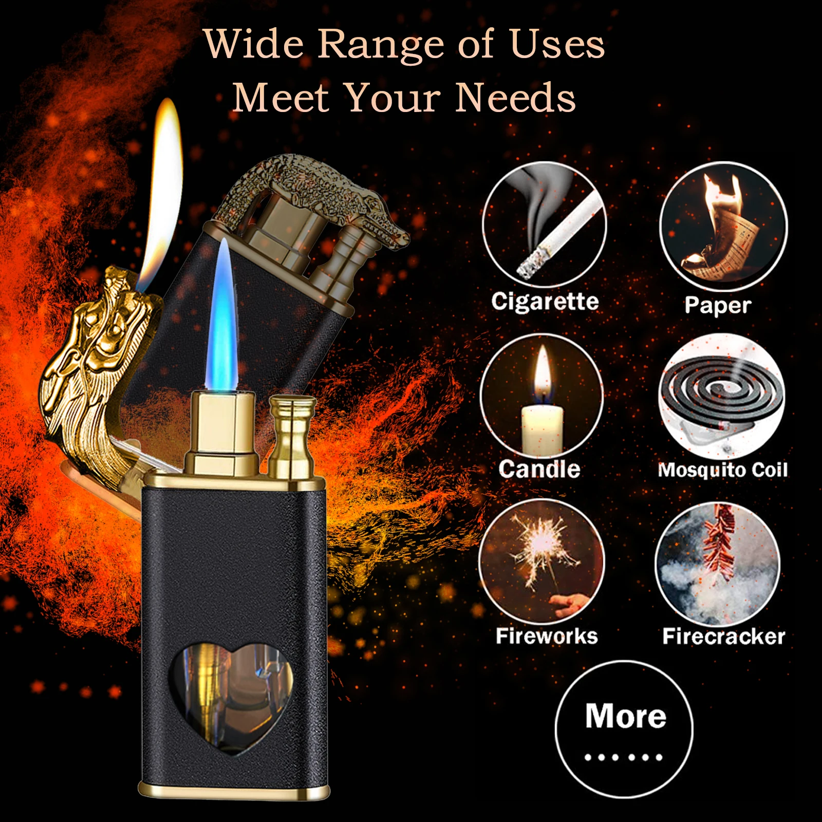 Magic Dragon Dual Flame Lighter with Adjust Flame Tool Windproof Jet Torch Lighter with Love Visible Gas Window (Without Butane)
Magic Dragon Dual Flame Lighter with Adjust Flame Tool Windproof Jet Torch Lighter with Love Visible Gas Window (Without Butane)