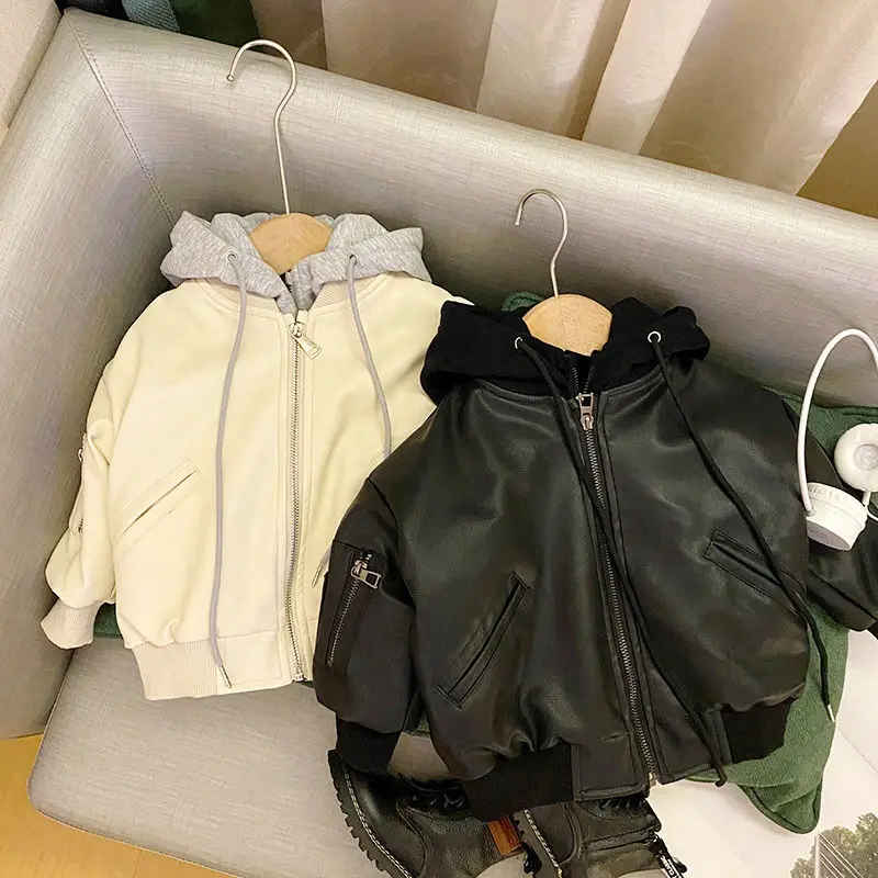 

Boys' Thick Leather Coat Autumn and Winter 2023 New Children's Korean Style False Two-Piece Leather Jacket Kids' Overcoat