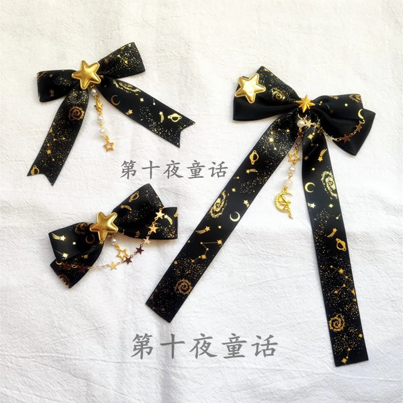 

Lolita Black Lolita JSK Dress Op Hair Accessories JK Barrettes a Pair of Hairclips Ribbon Side Clip