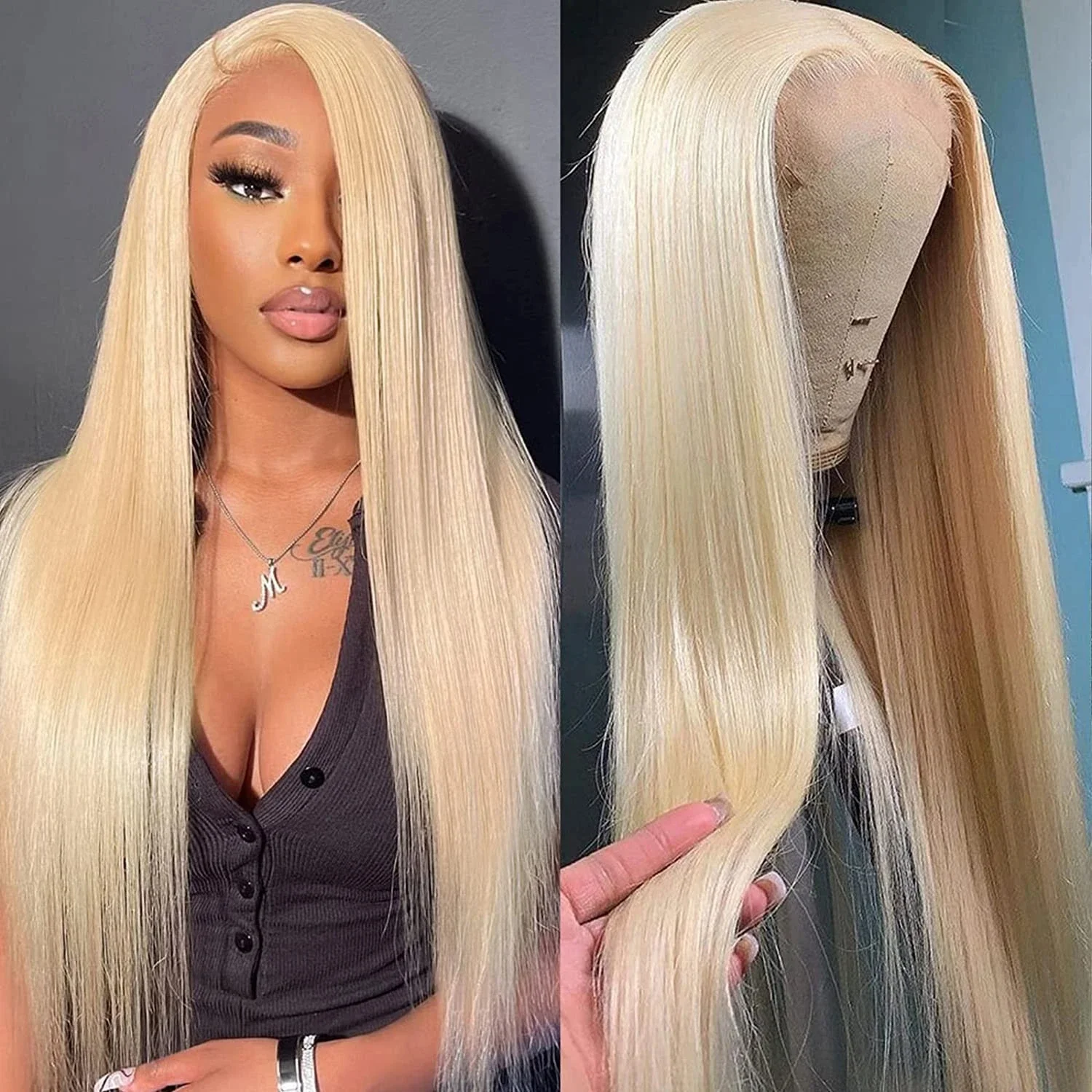 

613 Honey Blonde Colored Straight Human Hair Wig 13X4 Transparent Lace Frontal Wig Brazilian Remy Hair Glueless Wigs Pre Plucked