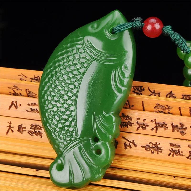 

China Natural Green Double-sided Hand-carved Fish Jade Pendant Fashion Boutique Jewelry Men and Women Necklace Gift