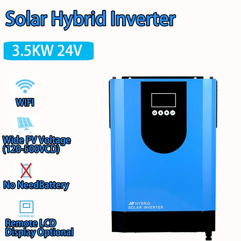 3.5KW Solar Hybrid Inverter with MPPT SCC Wide PV Input Range 120V-450Vdc 100A 24V Battery Voltage Pure Sine Wave Inverter
3.5KW Solar Hybrid Inverter with MPPT SCC Wide PV Input Range 120V-450Vdc 100A 24V Battery Voltage Pure Sine Wave Inverter