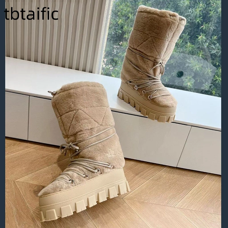 Natural Wool Platform Long Boots Women Lace Up Warm Casual Flat Shoes Woman Snow Boots Thick Sole Designer Brand Mid Calf Boots
Natural Wool Platform Long Boots Women Lace Up Warm Casual Flat Shoes Woman Snow Boots Thick Sole Designer Brand Mid Calf Boots
