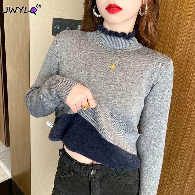 New Korean Turtleneck Slim Thicken Knitted Pullovers Woman 2022 Winter Plus Velvet Sweater Casual Fleece Lined Warm Knitwear Top
New Korean Turtleneck Slim Thicken Knitted Pullovers Woman 2022 Winter Plus Velvet Sweater Casual Fleece Lined Warm Knitwear Top