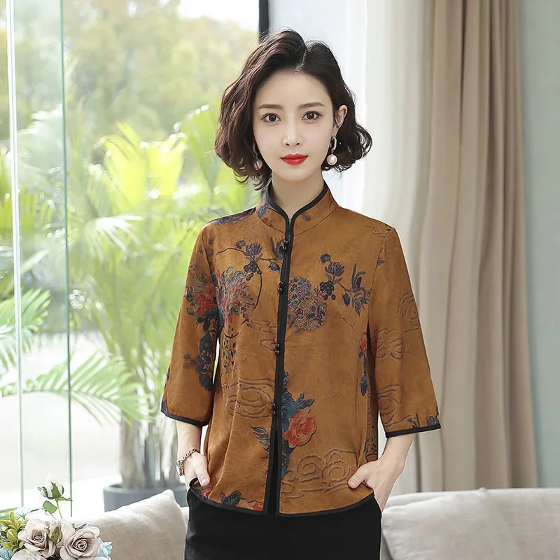 

Chinese Traditional Dress Tang Suit Harajuku Printing Blouses Femme China Style Shirt Vintage Cheongsam Tops Hanfu Women Blusas