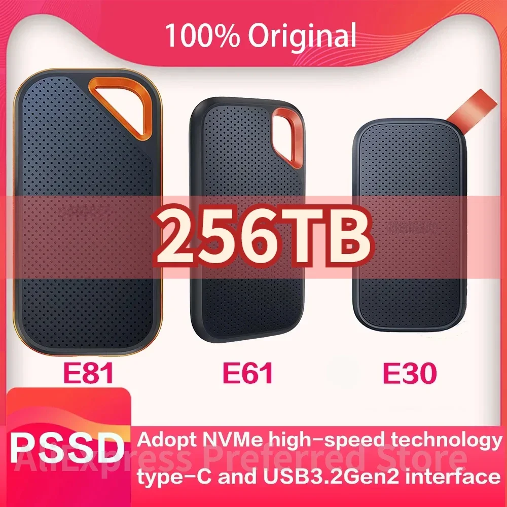 

2024 SSD E81 4TB Portable Mobile Hard Disk E61 64TB 2TB 1TB 480G USB3.2 Type C/A External Hard E30 For Laptop Solid State Drive