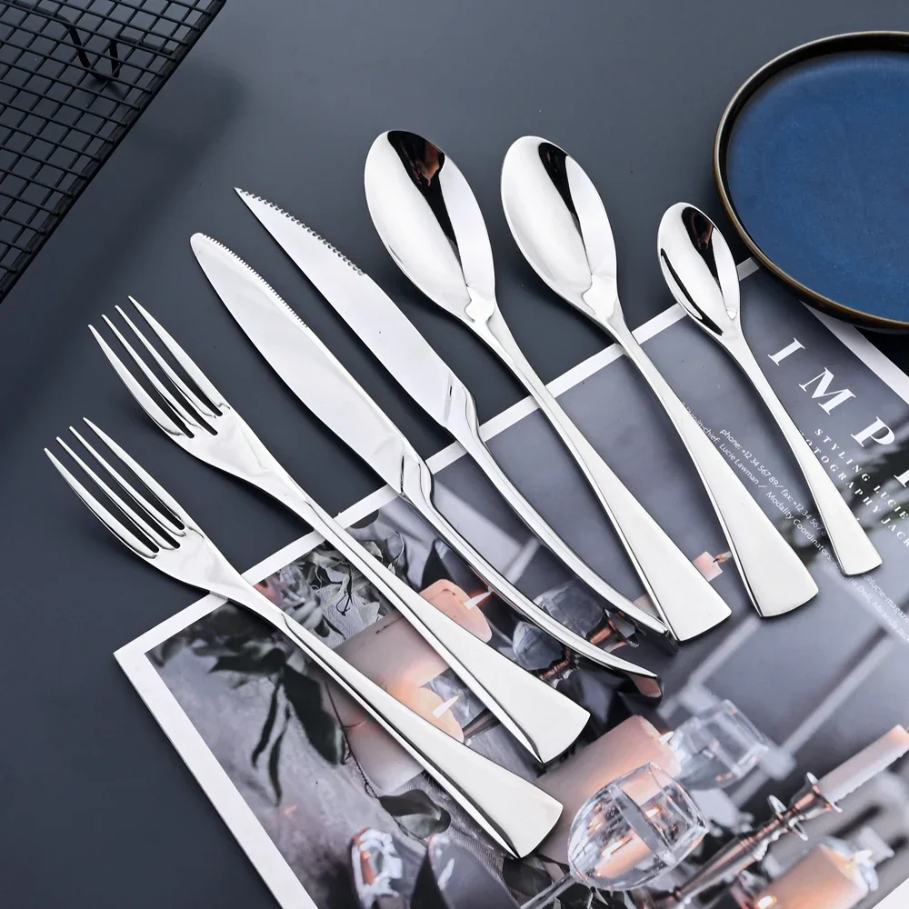 

Flatware Steel Tableware Stainless Knife Dinnerware Fork Mirror Dinner Dessert Set Cutlery 7pcs Teaspoon Kitchen 18/10 Steak