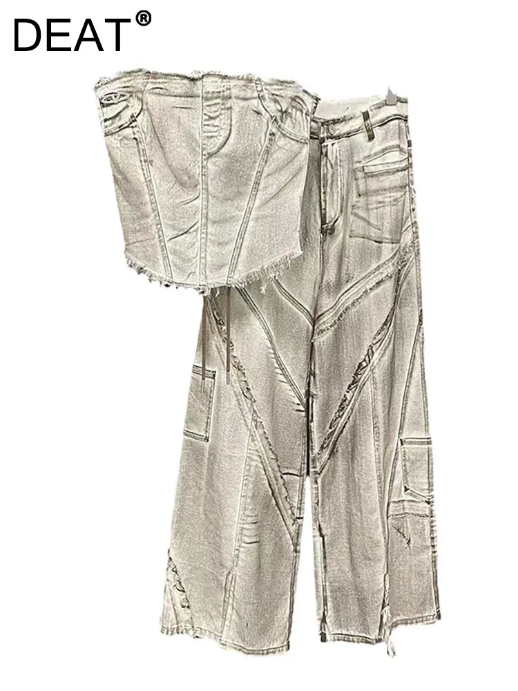 

Женские джинсы на шнуровке DEAT, комплект из 2 предметов, джинсы составного кроя с завышенной талией и широкими штанинами, лето 2024, 29L7492