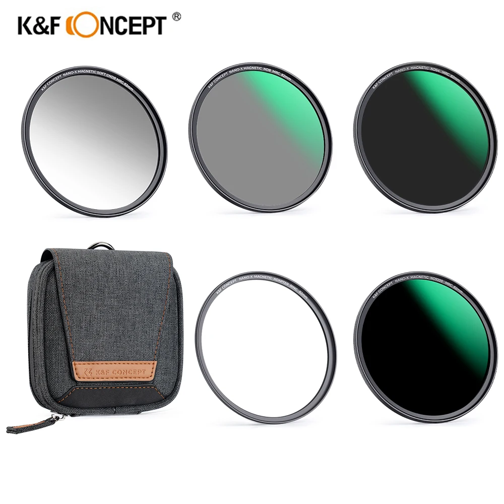 K&F Concept Nano-X Series 5in1 Magnetic Lens Filter Kit GND8+ND8+ND64+ND1000+Magnetic Adapter Ring 49-82mm Quick Swap System
K&F Concept Nano-X Series 5in1 Magnetic Lens Filter Kit GND8+ND8+ND64+ND1000+Magnetic Adapter Ring 49-82mm Quick Swap System