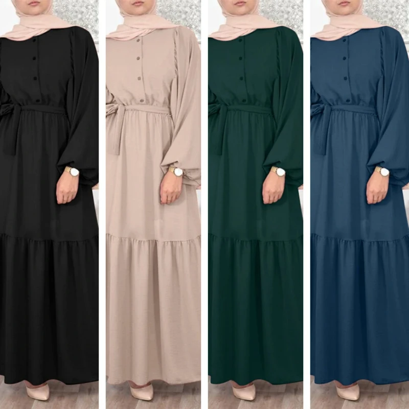 2023 Musulman Abaya Dress New Solid Bubble Sleeve Abayas for Women's Dress with Belt Musulmane Fashion Dress
2023 Musulman Abaya Dress New Solid Bubble Sleeve Abayas for Women's Dress with Belt Musulmane Fashion Dress