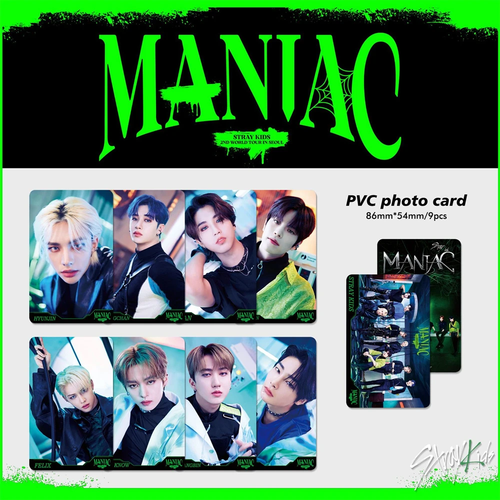 

9PCS/Set KPOP Stray Kids MANIAC Photo Card PVC Double-Sided LOMO Cards Postcard HyunJin Felix Han Fans Collection Gift F75