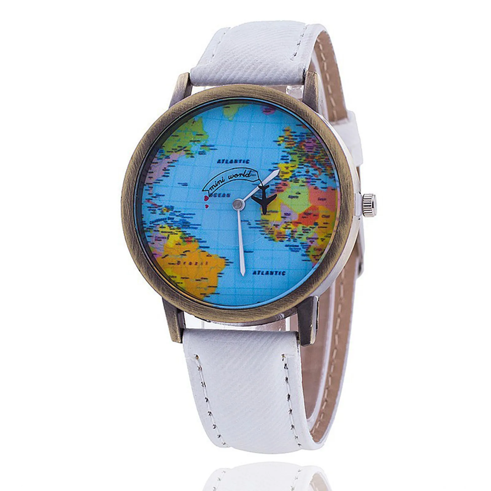 

Fashion Retro Belt Quartz Watch Airplane Second Hand Map Watch Unisex Dial Design Wrist Watch Accessories For Women Reloj