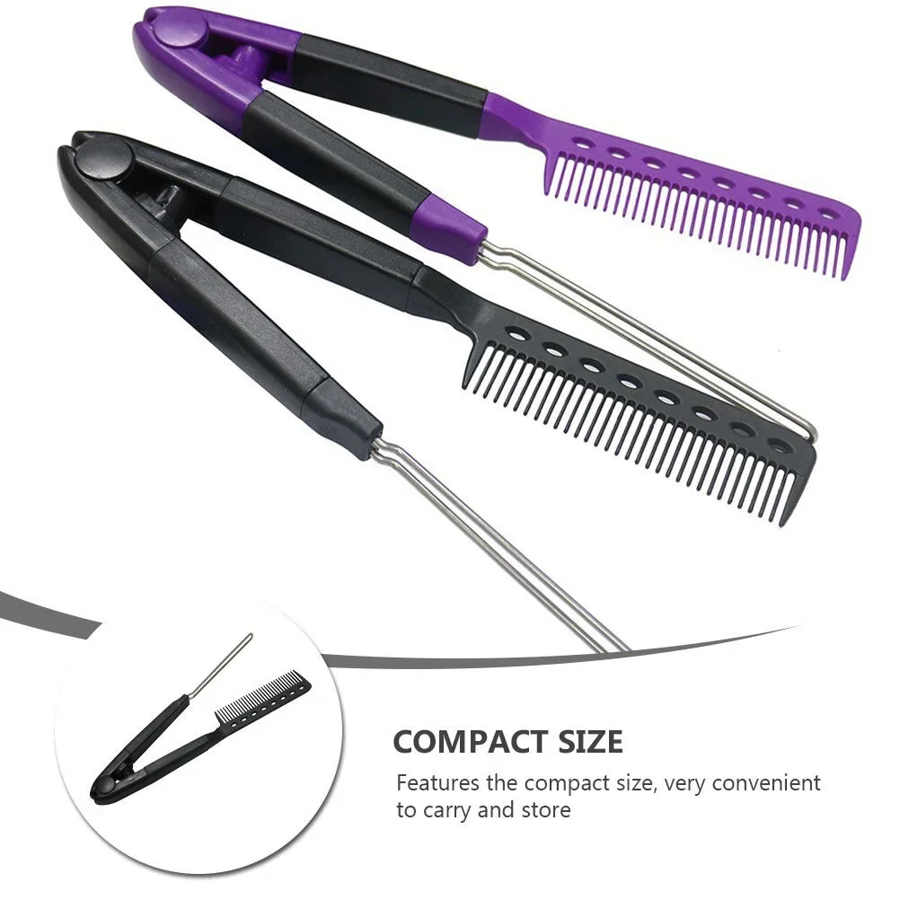 

1pc Black V-shaped Hair Straightening Comb Professional Straightener Hairdressing Tool Hairstyle