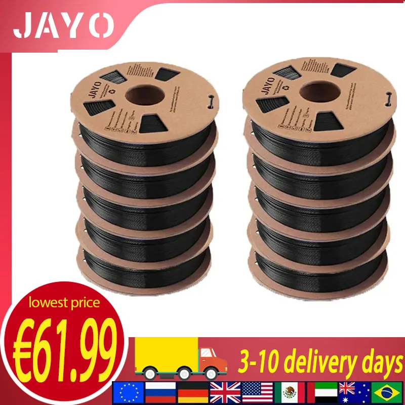 

JAYO 3D Printer PLA/PLA Meta/PETG/SILK/PLA+/Wood/ Rainbow Filament 1.75mm 10 Rolls 3D Printing Materials for 3D Printer&3D Pen