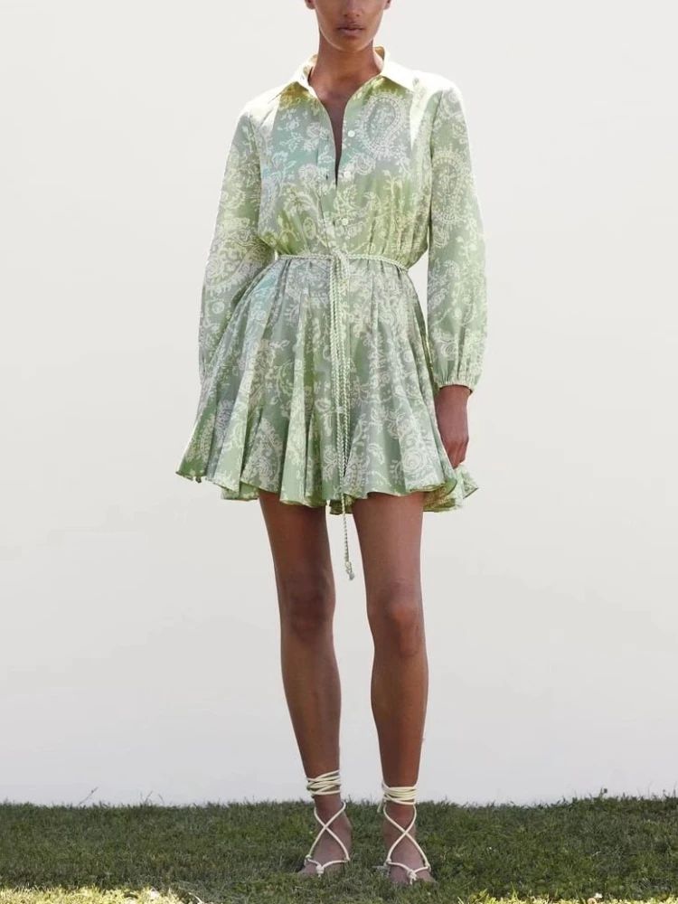 Women's Summer New Wide-swing A-line Shirt Dress Holiday Style Lapel Long-sleeved Single-breasted Tie-line Printed Mini Dress
Women's Summer New Wide-swing A-line Shirt Dress Holiday Style Lapel Long-sleeved Single-breasted Tie-line Printed Mini Dress
