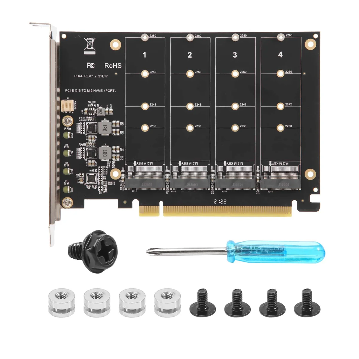 4 Port M.2 NVMe SSD to PCIE X16M Key Hard Drive Converter Reader Expansion Card, 4 x 32Gbps Transfer Speed (PH44)
4 Port M.2 NVMe SSD to PCIE X16M Key Hard Drive Converter Reader Expansion Card, 4 x 32Gbps Transfer Speed (PH44)