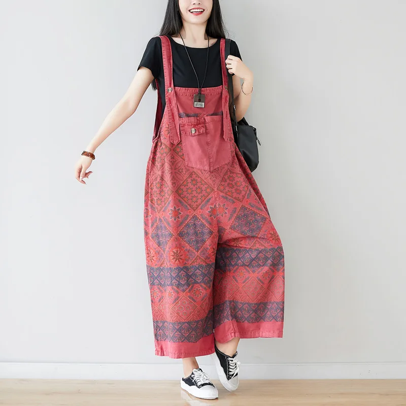 New Artistic And Ethnic Style Jumpsuit Printed Wide Leg Pants Slim Cropped Suspenders Worn Out Adjustable Women's Suspenders
New Artistic And Ethnic Style Jumpsuit Printed Wide Leg Pants Slim Cropped Suspenders Worn Out Adjustable Women's Suspenders
