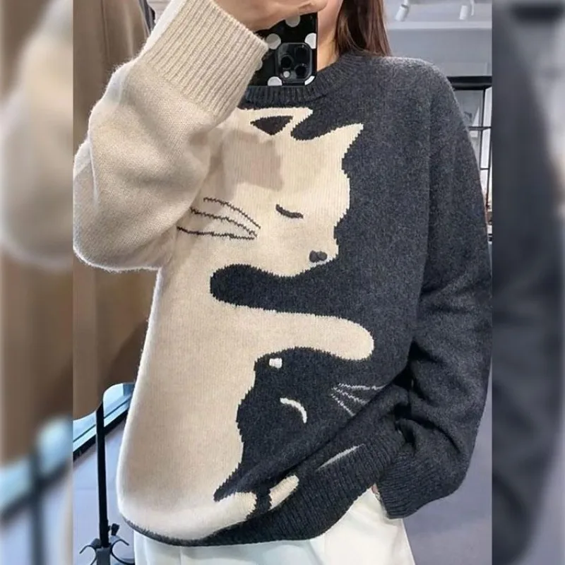 Women's Autumn Winter Animal Cat Kawaii Sweater Thick Long Sleeve Print Bottom Shirt Fashion Casual Versatile Knitting Lady Tops
Women's Autumn Winter Animal Cat Kawaii Sweater Thick Long Sleeve Print Bottom Shirt Fashion Casual Versatile Knitting Lady Tops