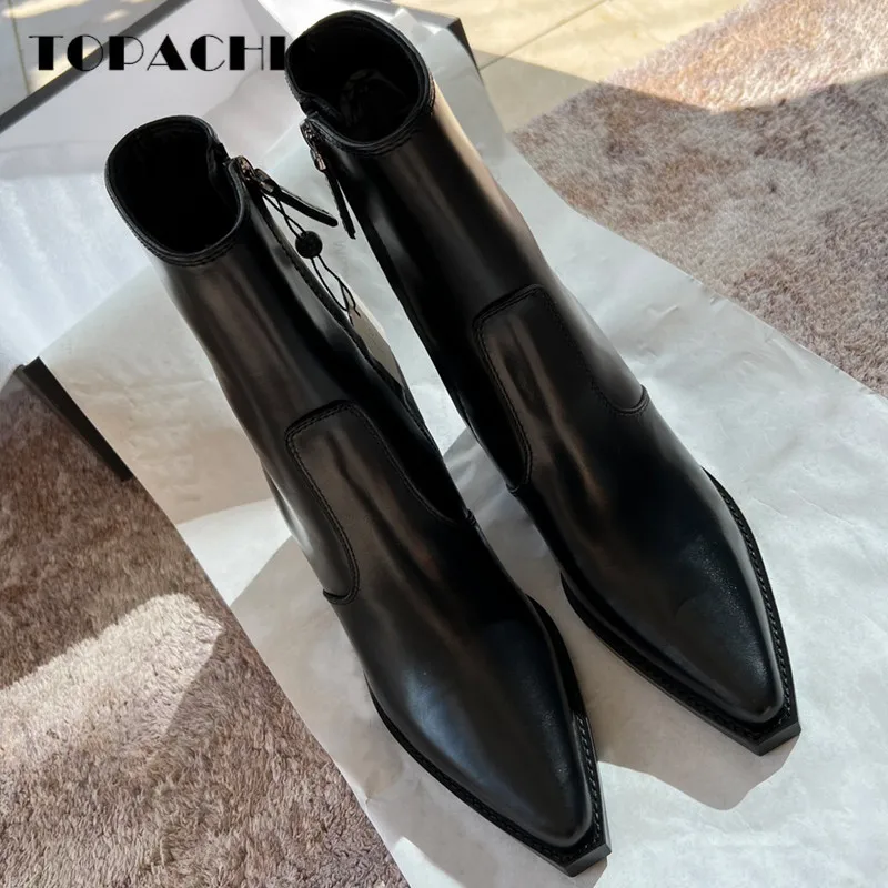 9.14 TOPACHIC Temperament Fashion Black Chelsea Boots Women's Genuine Leather High Thick Heels Pointed Toes Short Boots
9.14 TOPACHIC Temperament Fashion Black Chelsea Boots Women's Genuine Leather High Thick Heels Pointed Toes Short Boots