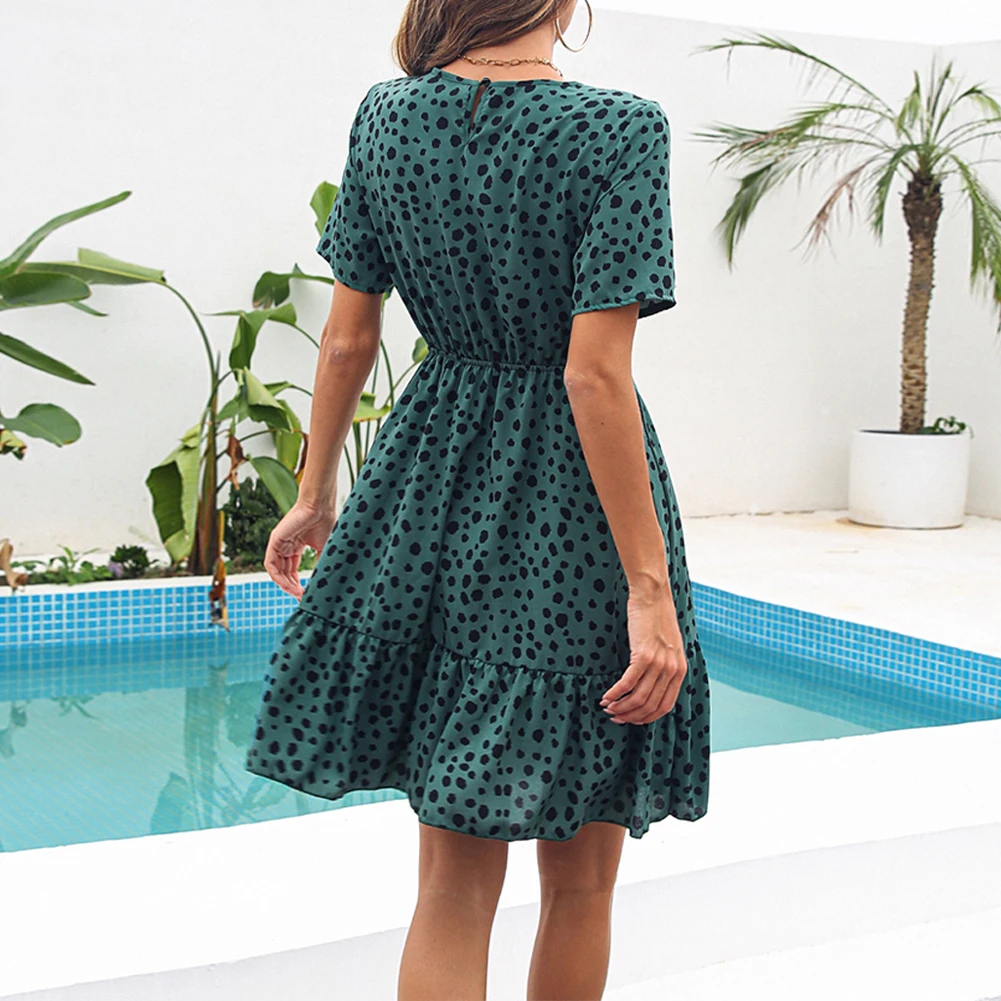 Fashionable Chiffon Dress Short Sleeve Casual Ladies Large Swing Leopard Print Mini Dress O-neck Short Dresses
Fashionable Chiffon Dress Short Sleeve Casual Ladies Large Swing Leopard Print Mini Dress O-neck Short Dresses