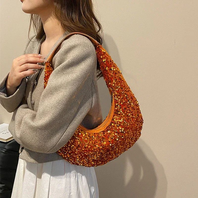 

Luxury Sequined Shoulder Bags for Women Glitter Evening Bag Female Underarm Dumpling Bag Korea Fashion Cloud Bag Lady Handbags